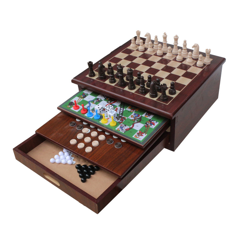  10 in 1 Board Game Set Travel-Friendly Family Games Backgammon Chinese Checkers Snakes and Ladders and More.