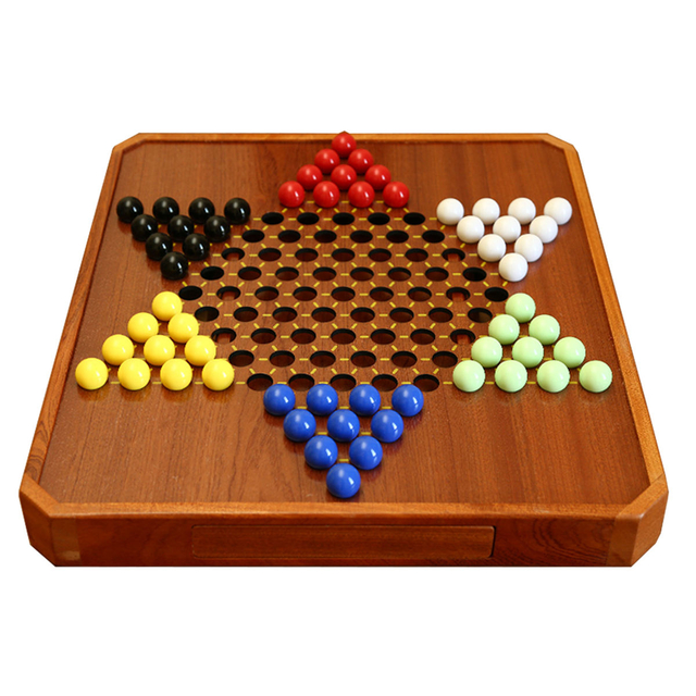 15" Wooden Chess Chinese Checkers Game Set Magnetic Chess Set 2 in 1 Board Games with Storage Drawer