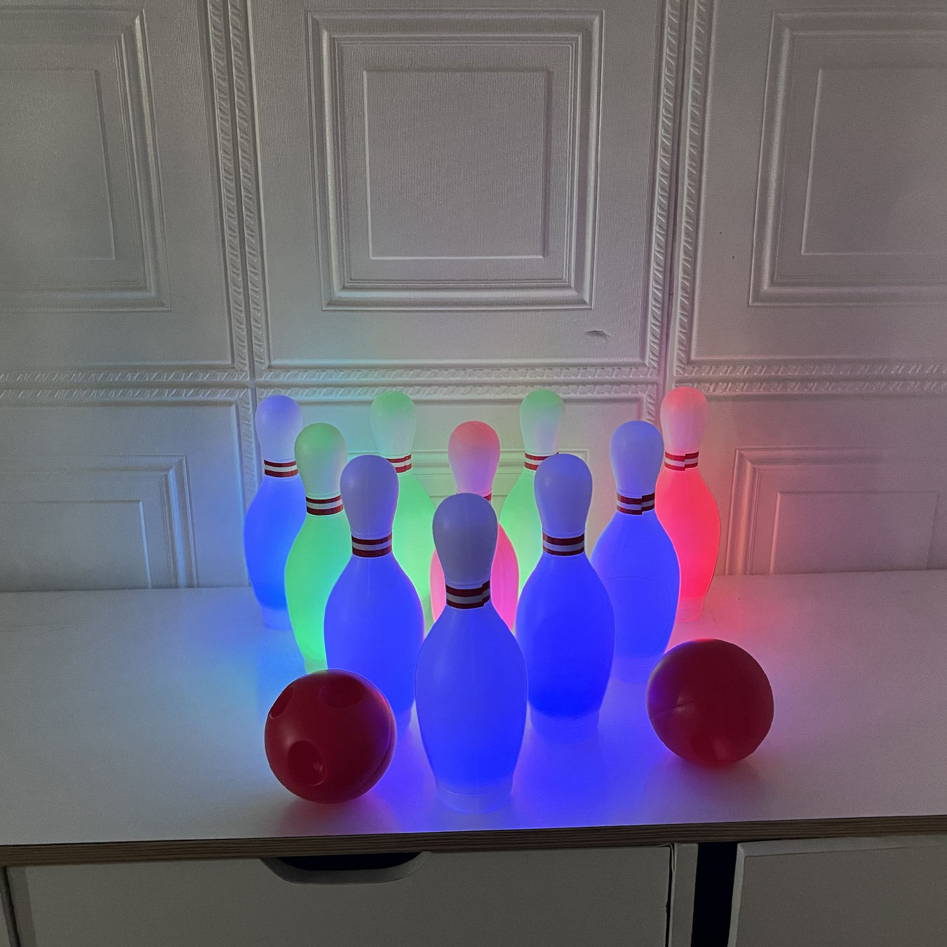 Light up Bowling Ball Toys Set Bowling Pins Toy Game with 10 Pins & 2 Balls Fun Sports Games Indoor Outdoor Boys Girls