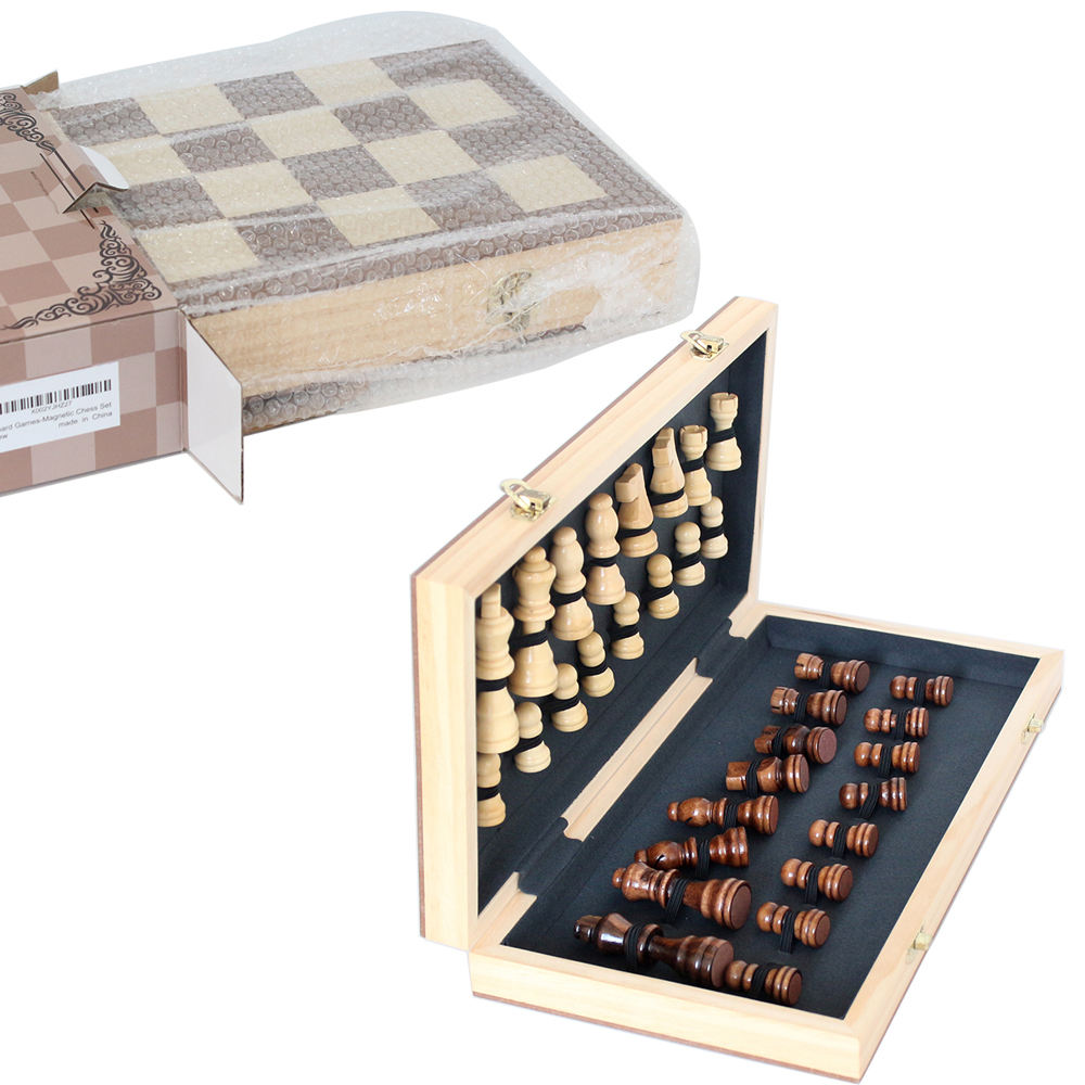 30 Years Factory 15" Wooden Chess Game Set Folding Chess Board Customization Accepted interior storage chess pieces FSC SALE