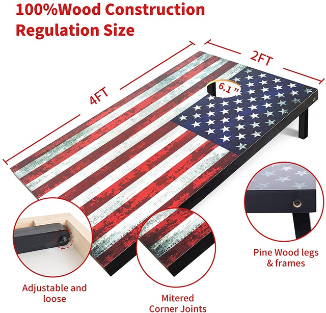 Premium USA Flag Series All-Wood Cornhole Set - Includes 2 Regulation Cornhole Boards,Carrying Case And 8 Cornhole BagsFun Outdoor Game for Holiday Weekends,cookouts