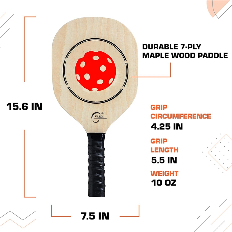 Pickleball Wood 2-Paddle Set - Pickleball Paddle Set Includes 2 Wood Pickleball Paddles, 4 Pickleballs, 1 Mesh Carry Bag, And 1 Quality Box