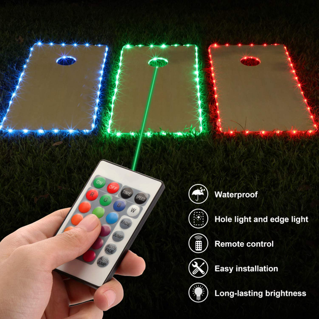 Cornhole Lights, 16 Colors Change Cornhole Board Edge Night Lights LED with Remote Control for Family Backyard Bean Bag Toss Cornhole Game, 2 Set