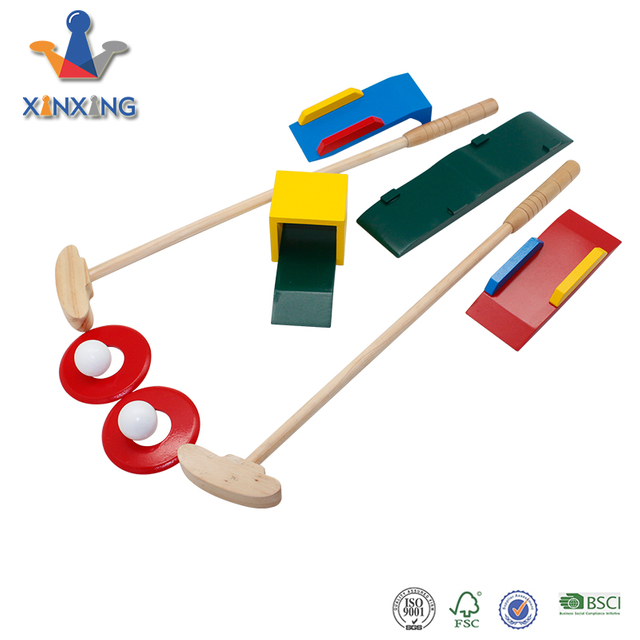 Children Kids Wooden Game Mini Golf Course Toy Set W/ Clubs, Balls, Holes, Obstacles, And Carry Bag