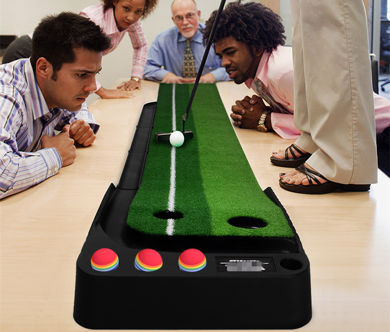 Wood Golf Putting Green Mat with Auto Ball Return System Mini Golf Game Practice Equipment and Golf Gifts for Men Home Office Backyard Indoor Outdoor