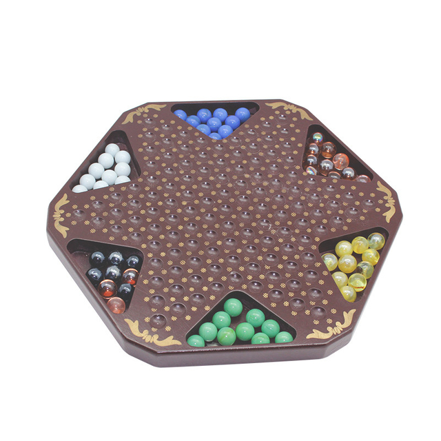 Wooden Chinese Checkers Board Game Set with 60 Colorful Glass Marbles, Classic Strategy Game for Kids, Adults, Whole Family Play