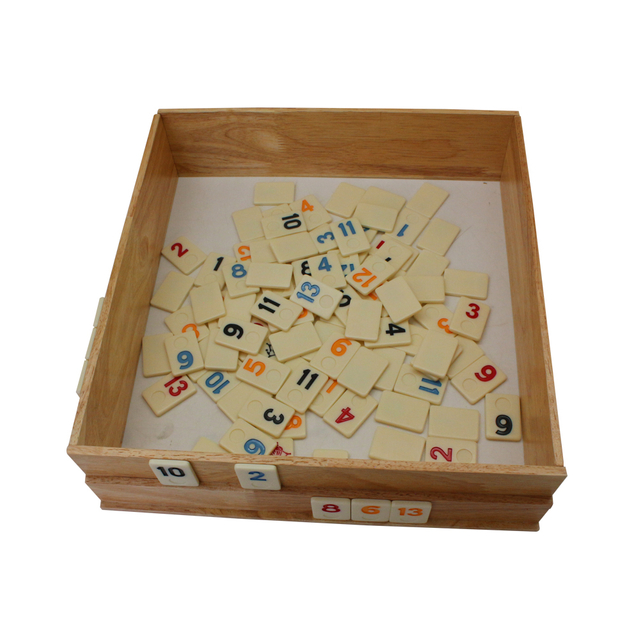 Rummy Cube Game Set 106 Rummy Tiles Game Classic Wooden Rummy Game with 4 Racks Portable for 2-4 Players