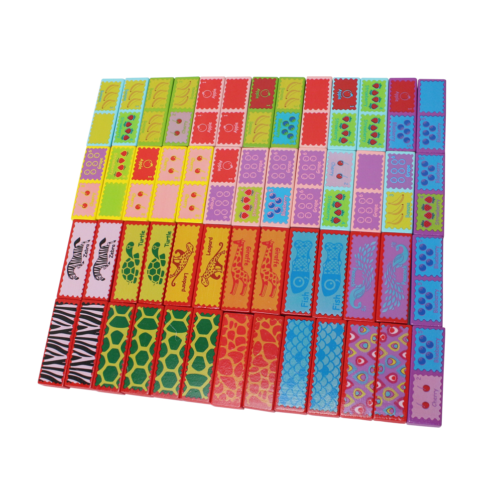 52PCs Tumbling Tower and Domino Game in One Animal and Fruit Blocks Stack and Tumble Stacking Balancing Game Travel Set A Die