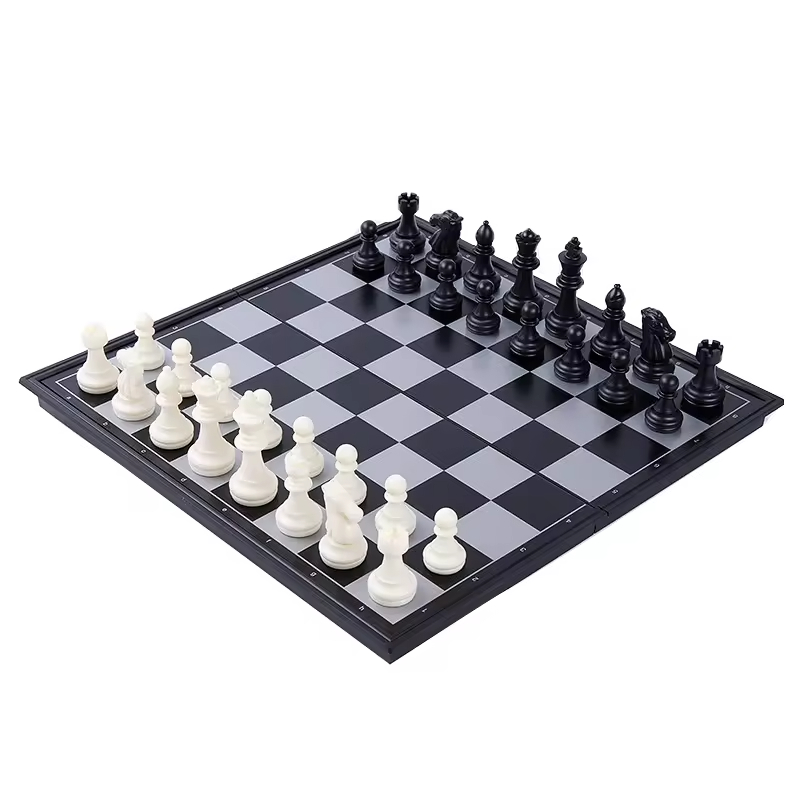 9.7"/12.6"/14" Magnetic Chess set with Folding Board Travel for Children and Adults Plastic Chess Case Glod and Silver Colored