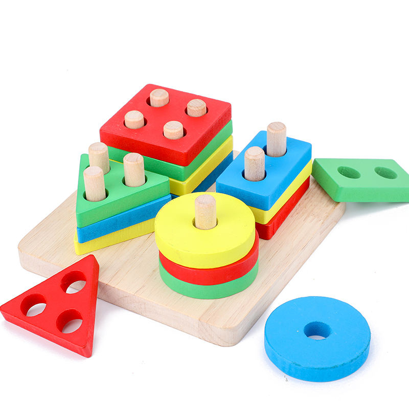 Wooden Sorting Stacking Montessori Toys Shape Color Recognition Blocks Matching Puzzle Stacker Geometric Board Early Educational