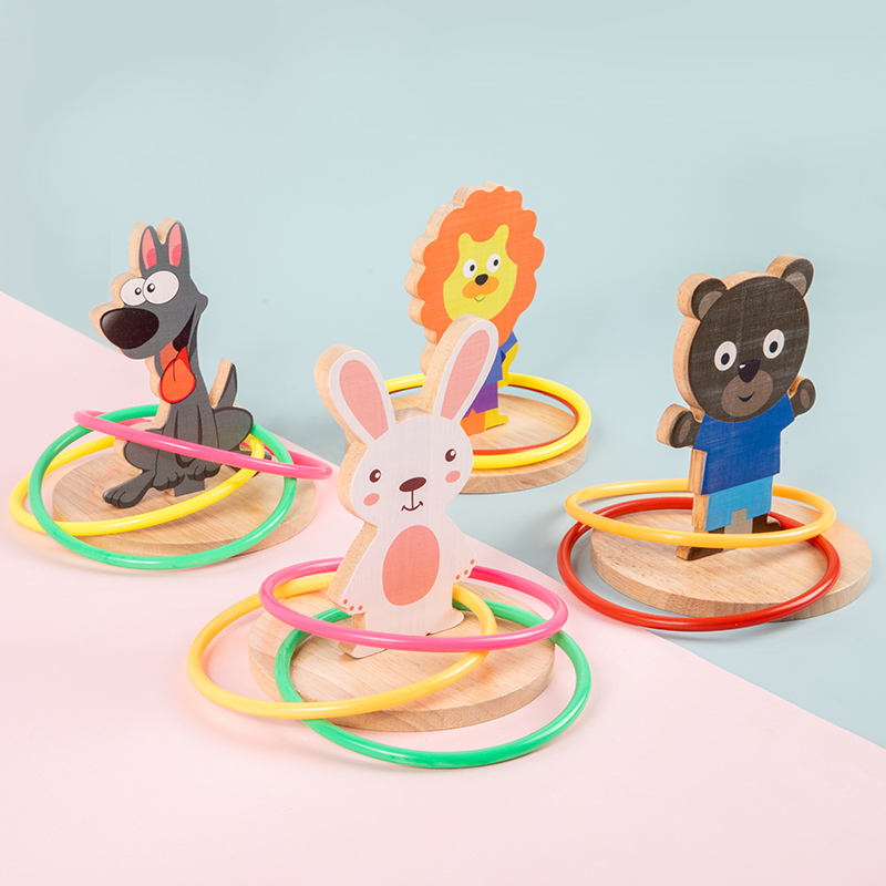 4 Different Animals Ring Toss Toys Funny Wooden Toys