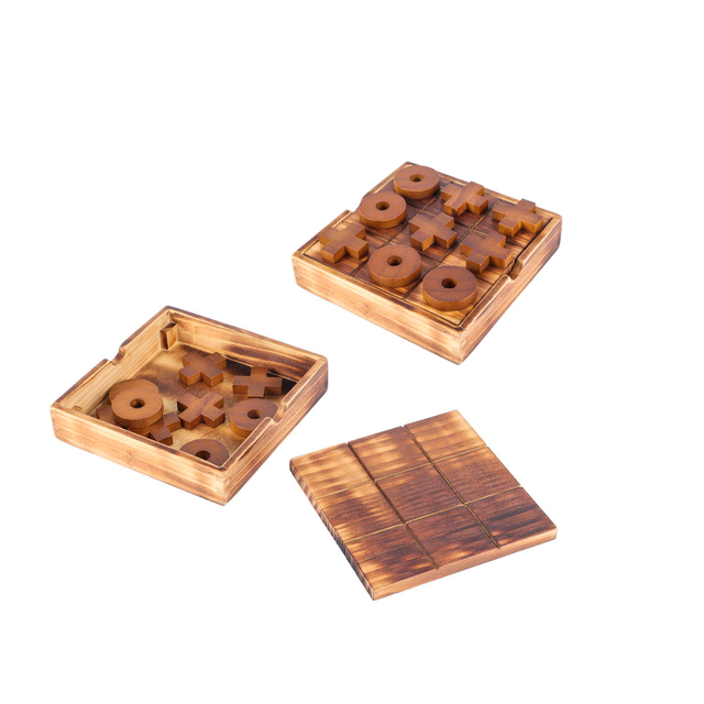  3 Wooden Board Games in 1 Set Education Toy Toe-Coffee Table Decor Wholesale Tic Tac Toe XO Peg Solitaire Double 6 Dominoes.