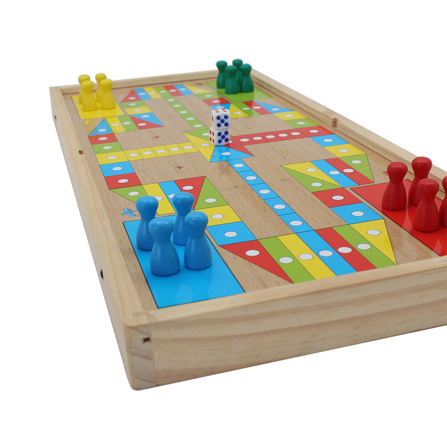  Wooden 2 in 1 Game Board Sling Puck Flying Chess Game Carpet Airplane Flight Chess Family Party Game Toy.