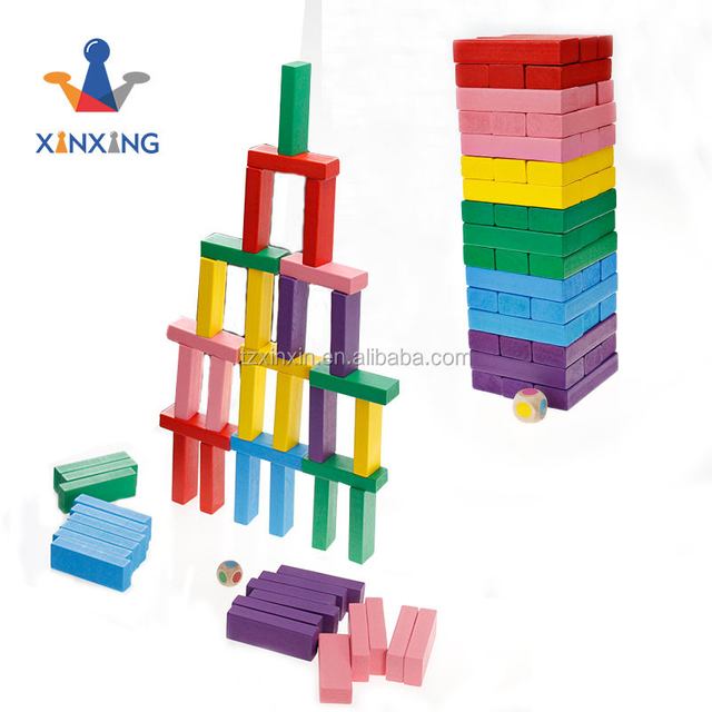  48pcs 54pcs Colorful Wooden Tumbling Tower Game Set Number Print Tumble Tower with Dice and Penalty Cards for Tabletop Fun