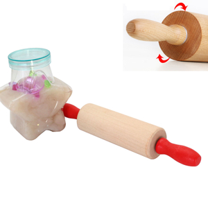 Mini Rolling Pin Toy 8 Inch Wood Dough Roller with Red Handle Small for Craft Fondant Pastry Pizza Crafting Kids Small Hands