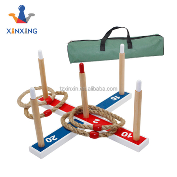 wooden Ring Toss Games For Kids and Outdoor Toys Keep Kids Active - Easy to Assemble and Includes Carry Bag with 5 rope rings。