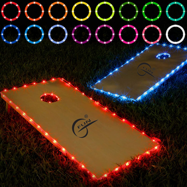 Cornhole Lights, 16 Colors Change Cornhole Board Edge and Ring LED Lights with Remote Control for Family Backyard Bean Bag Toss Cornhole Game, 2 Set