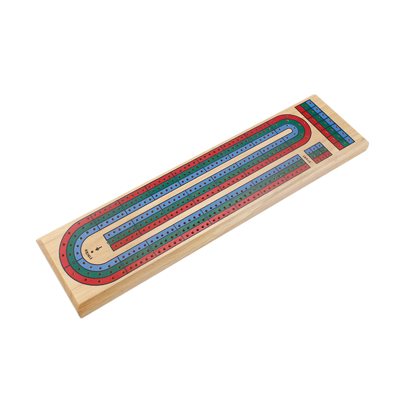 Traditional 3 Track Wooden Travel Cribbage Board Game with Colorful Plastic Pegs for Wholesale