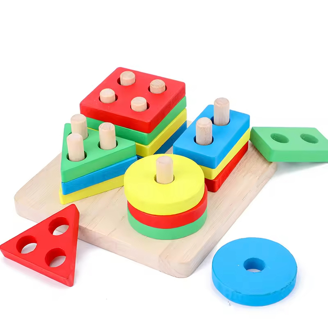 Geometric Wooden Column Children's Educational Toy Cognitive Building Blocks Matching Puzzle Jigsaw Game