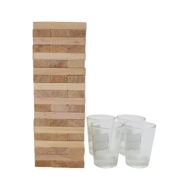  Tumbling Tower Blocks Stacking Party Game 60 Blocks with Fun Tasks and Entertaining Commands with 4 Glass Cups Customization