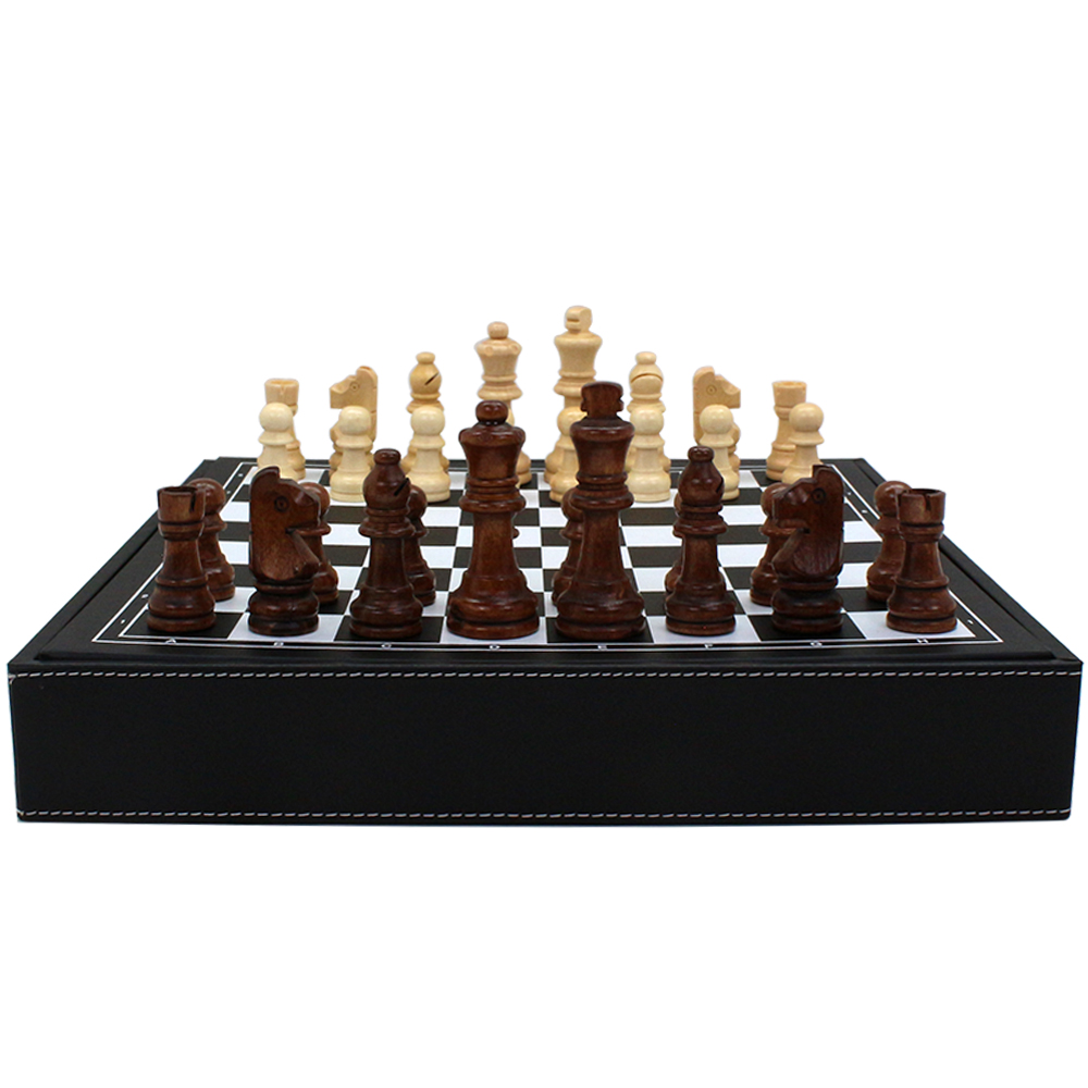 13 Inch Chess Board Game Leather Storage Box Tournament Chess Set PU Leather Case