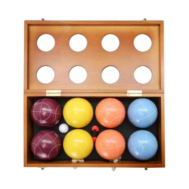 90mm Vintage Bocce Ball Set with 8 Balls Pallino Case Measuring Rope Wooden Carrying Box for Yard CN Plug Type