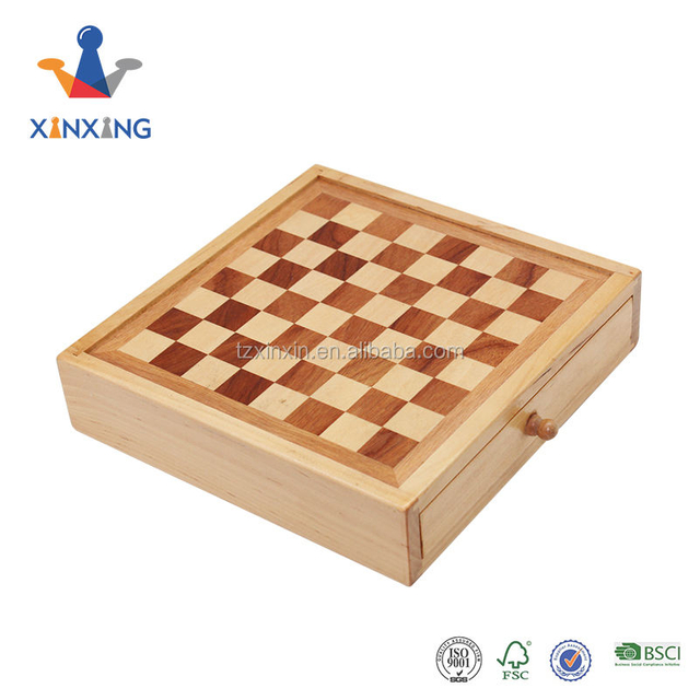 Theme Chess Draughts Backgammon Set Handmade Wooden Chess Box with Chess Pieces and Checkers.