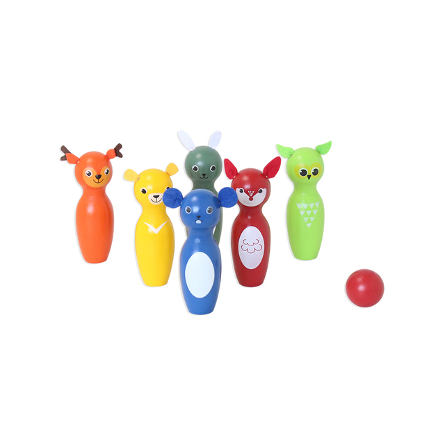 Kids Wooden Cartoon Animal Bowling Set Children Play Game Mini Bowling Ball Indoor Sports Intelligent Toys