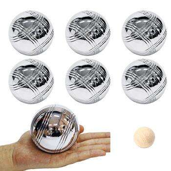 Bocce Ball Set 73mm Petanque Boules French Balls with 8 Silver Balls and Carry Bag for Outdoor Garden Beach Games.