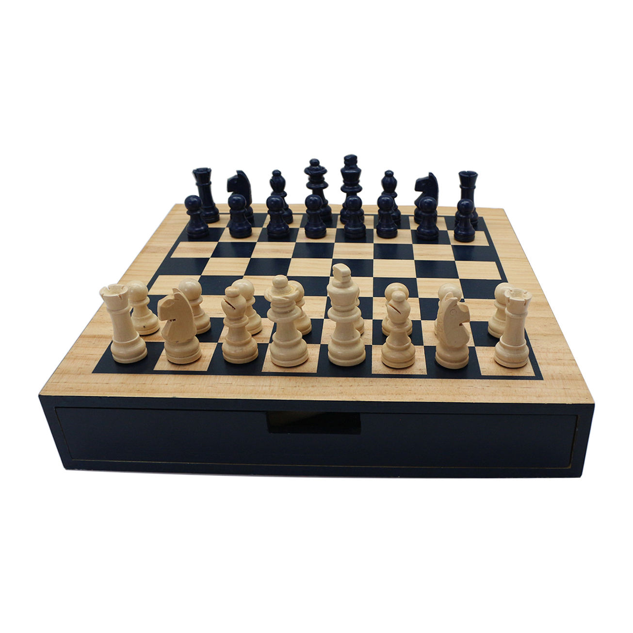 Chess Checkers 2 Games in 1 Custom Manufacturer 12" Wooden Game Set with Drawer Wooden Chess Board Chess Pieces Chessboard