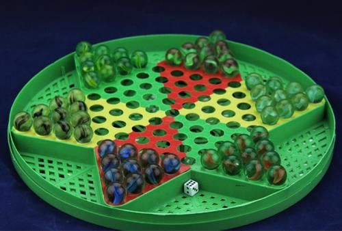 26-1-Chinese Checkers with glass marbles.