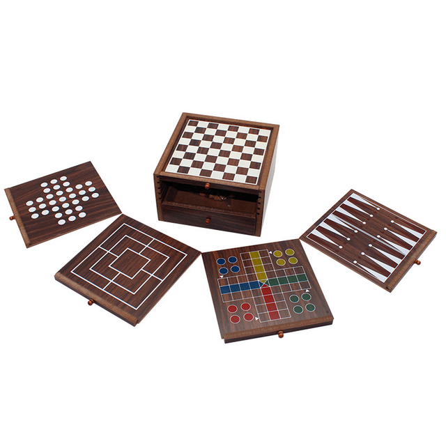 chess Board Game Set Deluxe 15 in 1 Tabletop board game Wood-accented Game Center with Storage