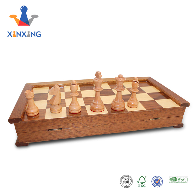 Magnetic Rubber Wood International Chess Box with Different Size Pieces Eszy To Carry