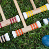 Six Player Croquet Set with Wooden Mallets Colored Balls for Lawn, Backyard and Park, 28 Inch