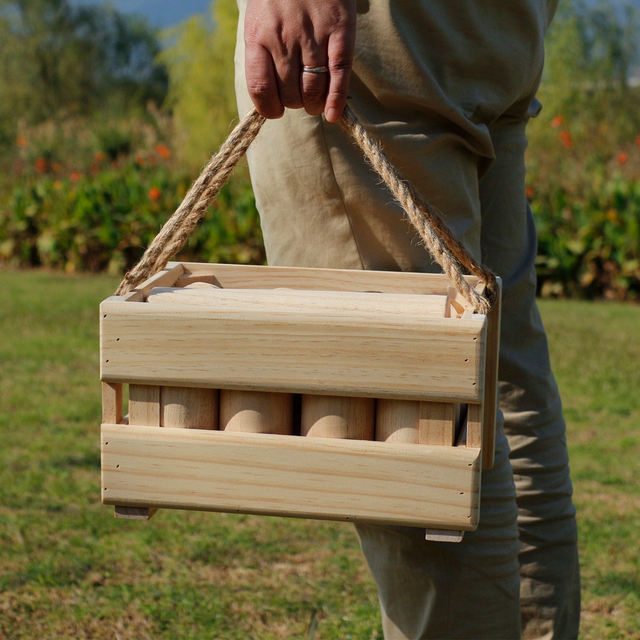 Wood Molkky Bevel Kubb Game with Carring Wood Case Kubb Viking Bowling Outdoor Skittles Games