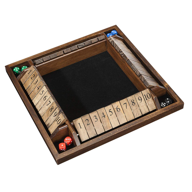 4-Player Shut The Box Wooden Board Game with Dice，wooden shut the box 