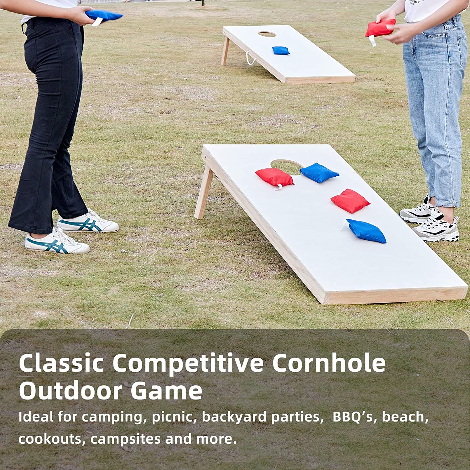 Tournament Edition Regulation Cornhole Game Set - 4’ X 2’ Wood Boards with 8 Dual Sided (Slide And Stop) Bean Bags, Natural