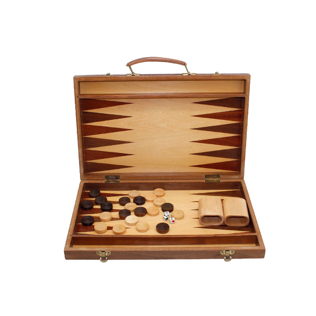 Wood Backgammon Board Game Set (14.5 Inches) for Adults and Kids - Classic Board Strategy Game - Portable and Travel Backgammon Set with Wooden Playing Pieces and Accessories