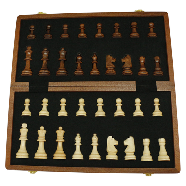 Folding Wooden Standard Travel International Chess Board Game Set, 15.3"x15.3" Folding Wooden