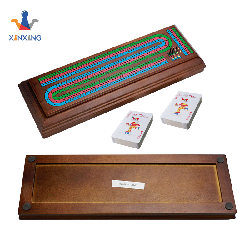 Amazon Hot Selling 2021 Wooden Tournament Cribbage Game Set 3-track Runway Board Game with 3 Color Metal Pegs