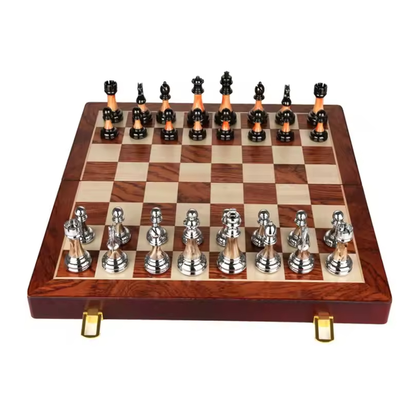 Luxury Magnetic Wooden Chess Sets Pure Copper Pieces Set Foldable Wooden Chess Set Board Handmade Portable