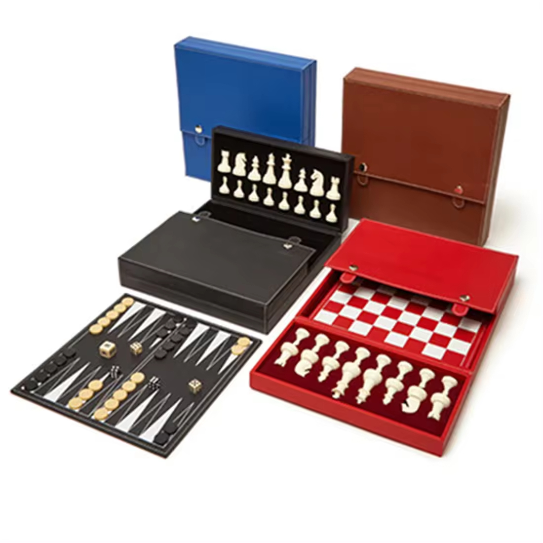 Leather Travel Backgammon Indoor Outdoor Board Game Set Night Time Family Entertainment Chess Games