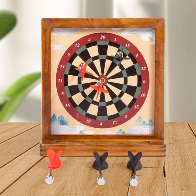 Wood Magnetic Tabletop Games Dart Tray Set.