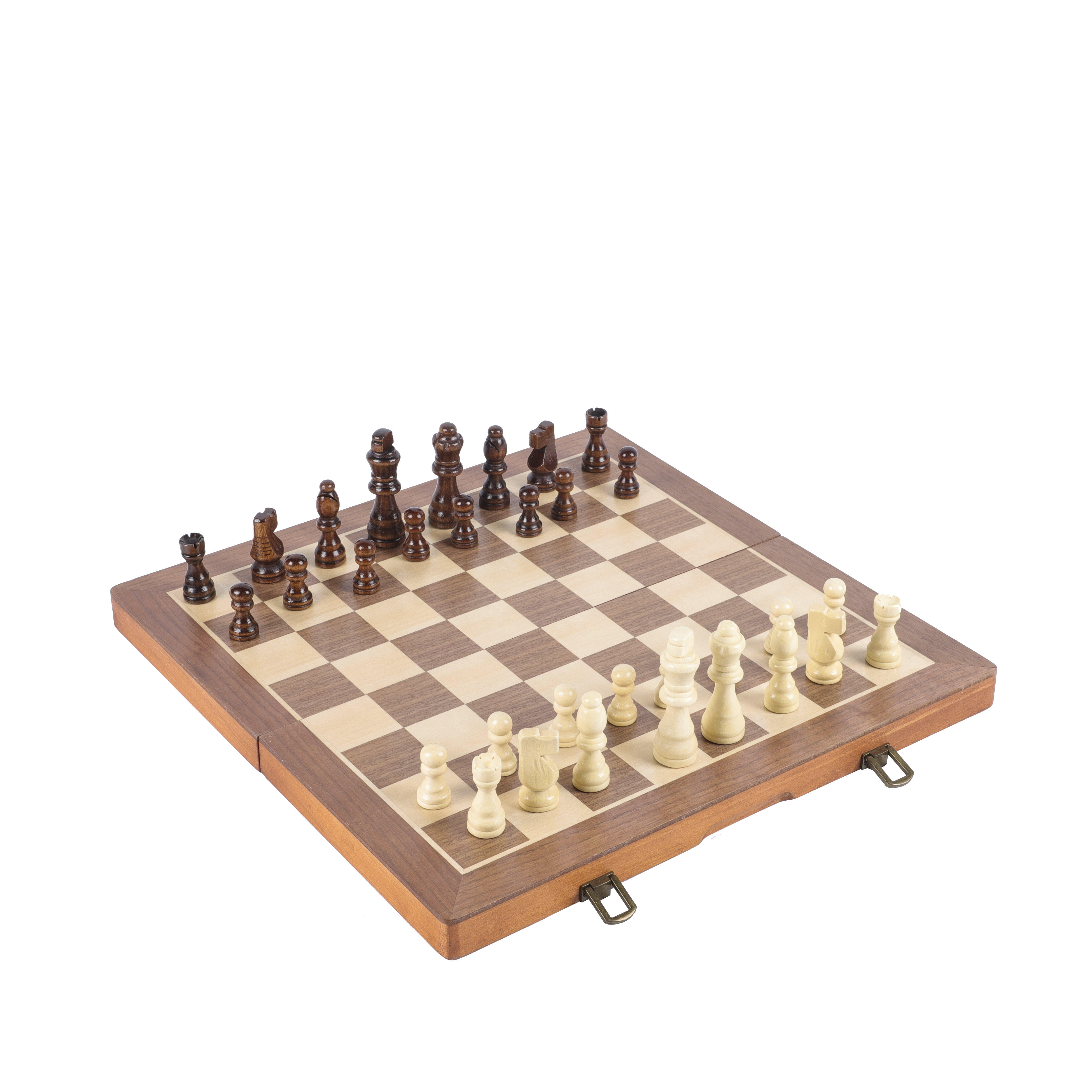 25-Year Manufacturer's Unisex Wooden Chess Checkers SET 15" Magnetic Folding Board 3" King Height Pine Wood Pieces Vintage