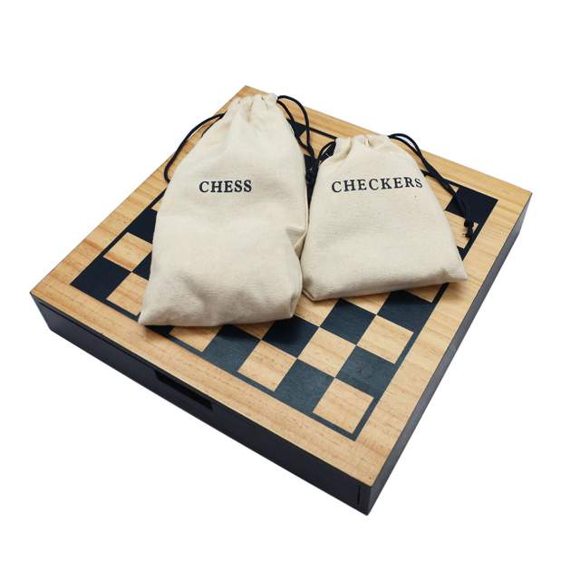 Chess Checkers 2 Games in 1 Custom Manufacturer 12" Wooden Game Set with Drawer Wooden Chess Board Chess Pieces Chessboard