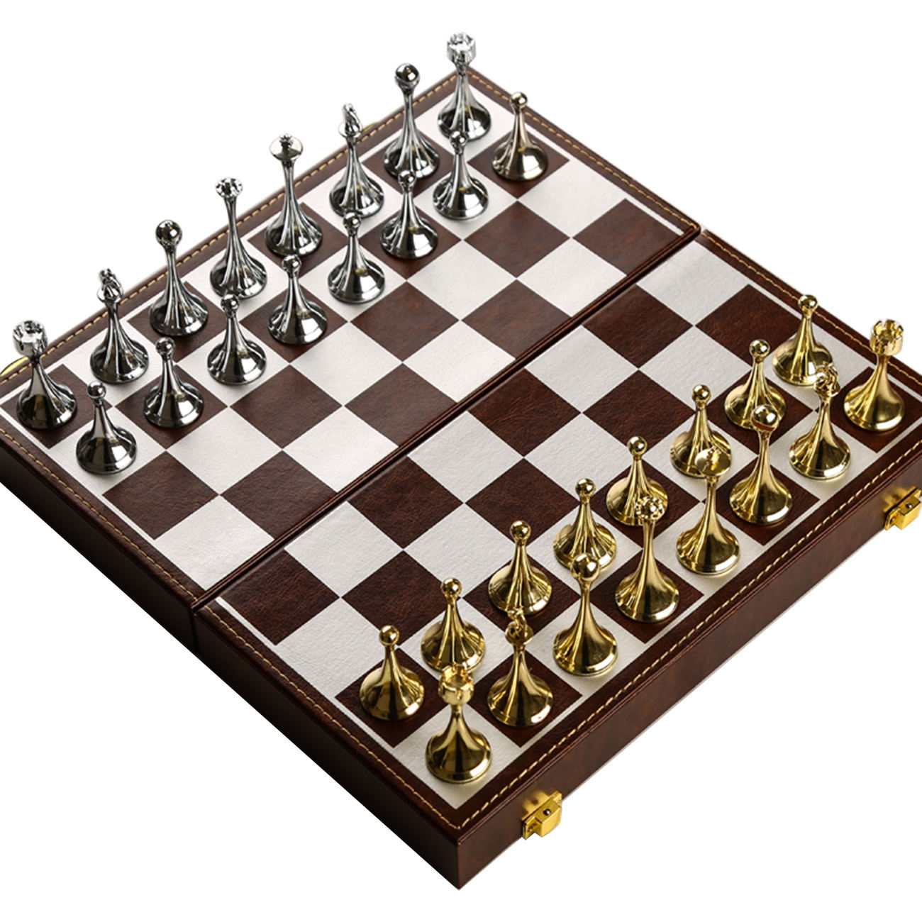 Majestic 12" Magnetic Felted Chess Game Set PU PVC Chess Board Interior Storage Metal Chess Pieces Foldable Chessboard