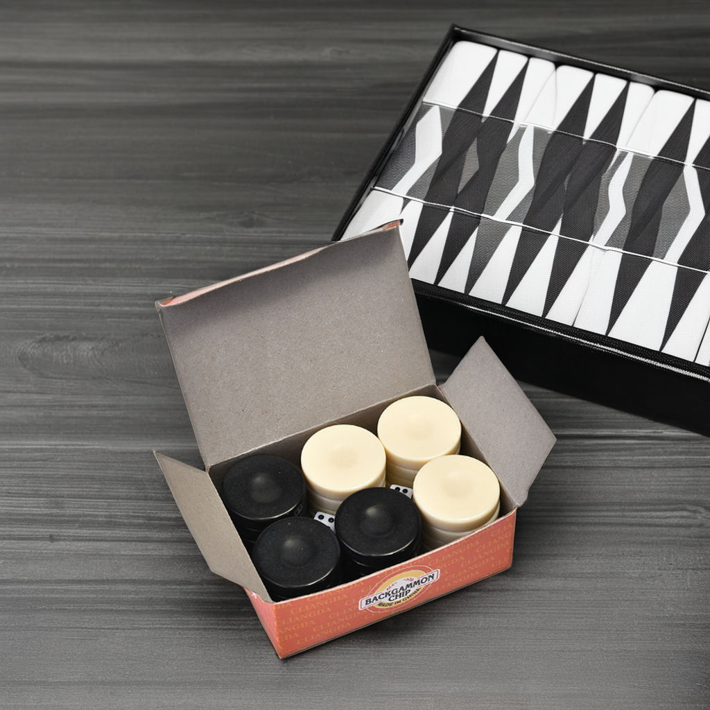 Custom High Quality Cardboard Box 3.2cm Black And Ivory Backgammon pieces Checkers Chips Set Backgammon Checkers