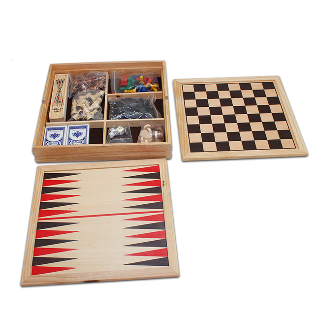 Amazon Hot sale 10 in 1 chess board game set Wooden Chess Checkers Backgammon Ludo Chinese checkers Poker Dominoes 