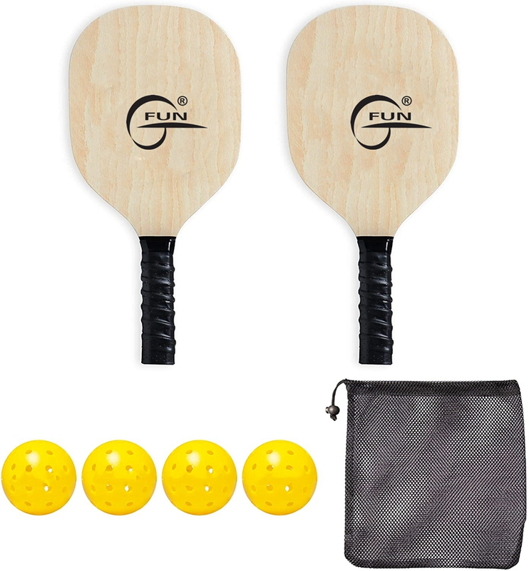 Pickleball Wood 2-Paddle Set - Pickleball Paddle Set Includes 2 Wood Pickleball Paddles, 4 Pickleballs, 1 Mesh Carry Bag, And 1 Quality Box