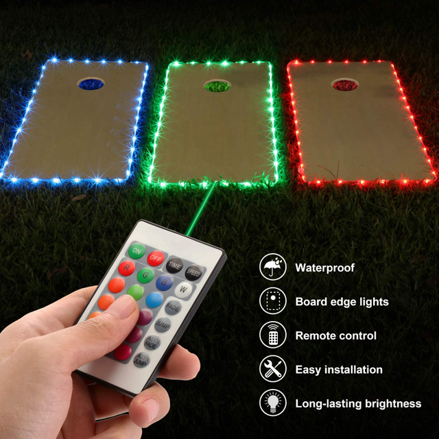 Cornhole Lights, 16 Colors Change Cornhole Board Edge and Ring LED Lights with Remote Control for Family Backyard Bean Bag Toss Cornhole Game, 2 Set
